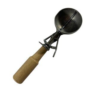 Vintage Wood Handle Aluminum Ice Cream Scoop 8" Long READ